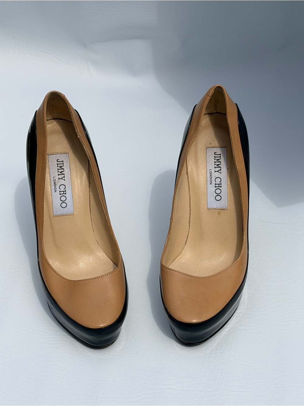 Jimmy Choo London Patent Pumps Black Beige Two Tone Stilettos